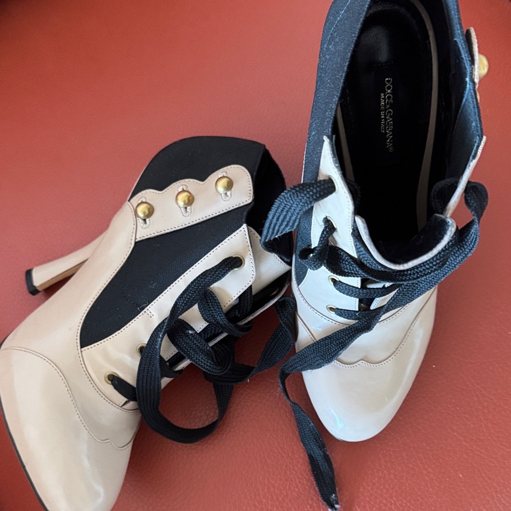 Dolce & Gabbana Black and Cream Lace-Up Heels